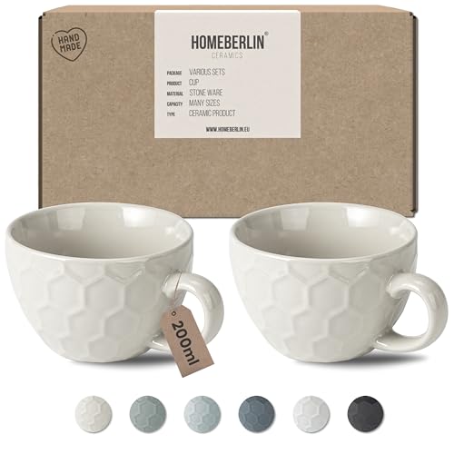HOMEBERLIN® Design Cappuccino Tassen Set - 200ml Kaffeetassen 2er Set - Premium Kaffee Tassen Set aus hochwertigem Steingut - 2 moderne Kaffeetassen aus 100% Handfertigung - Dickwandige Kaffee Tasse von HOMEBERLIN