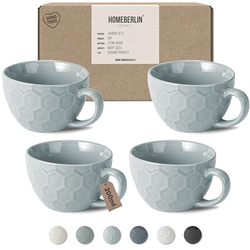 HOMEBERLIN® Design Cappuccino Tassen Set - 200ml Kaffeetassen 4er Set - Premium Kaffee Tassen Set aus hochwertigem Steingut - 4 moderne Kaffeetassen aus 100% Handfertigung - Dickwandige Kaffee Tasse von HOMEBERLIN