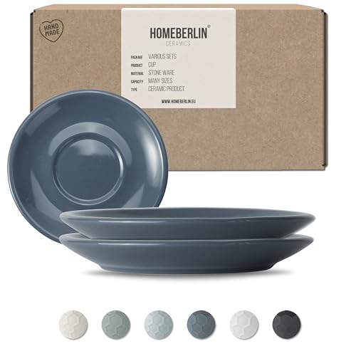 HOMEBERLIN® Untertassen Set | passend für 200ml Design Cappuccino Tassen Set | Untertasse aus hochwertigem Steingut | 100% Handfertigung | Saucer (2pcs, Blue) von HOMEBERLIN