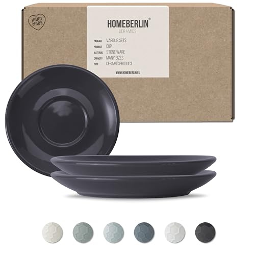 HOMEBERLIN® Untertassen Set | passend für 200ml Design Cappuccino Tassen Set | Untertasse aus hochwertigem Steingut | 100% Handfertigung | Saucer (2pcs, Dark Grey) von HOMEBERLIN