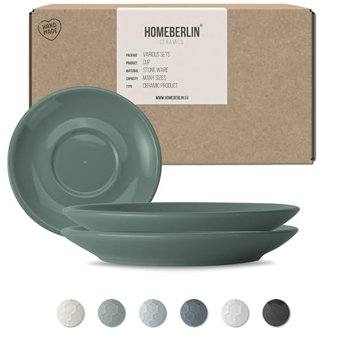HOMEBERLIN® Untertassen Set | passend für 200ml Design Cappuccino Tassen Set | Untertasse aus hochwertigem Steingut | 100% Handfertigung | Saucer (2pcs, Green) von HOMEBERLIN