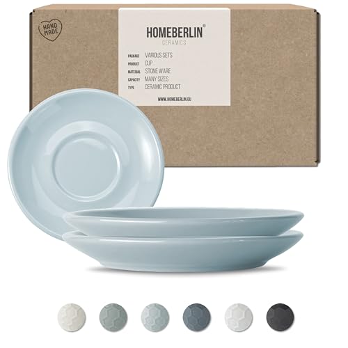 HOMEBERLIN Untertassen Set | passend für 200ml Design Cappuccino Tassen Set | Untertasse aus hochwertigem Steingut | 100% Handfertigung | Saucer (2pcs, Light Blue) von HOMEBERLIN