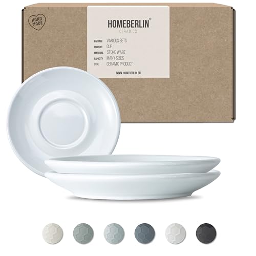 HOMEBERLIN Untertassen Set | passend für 200ml Design Cappuccino Tassen Set | Untertasse aus hochwertigem Steingut | 100% Handfertigung | Saucer (2pcs, White) von HOMEBERLIN