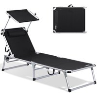 Gartenliege Leicht Sonnenliege Klappbar Alu Liegestuhl Strandliege 1-tlg, 5 fach Verstellbare Rückenlehne, Sonnenschutzdach, bis 120KG--schwarz Gartenliege Leicht Sonnenliege Klappbar Alu Liegestuhl Strandliege 1-tlg, 5 fach Verstellbare Rückenlehne, Sonnenschutzdach, bis 120KG--schwarz von HOMECALL