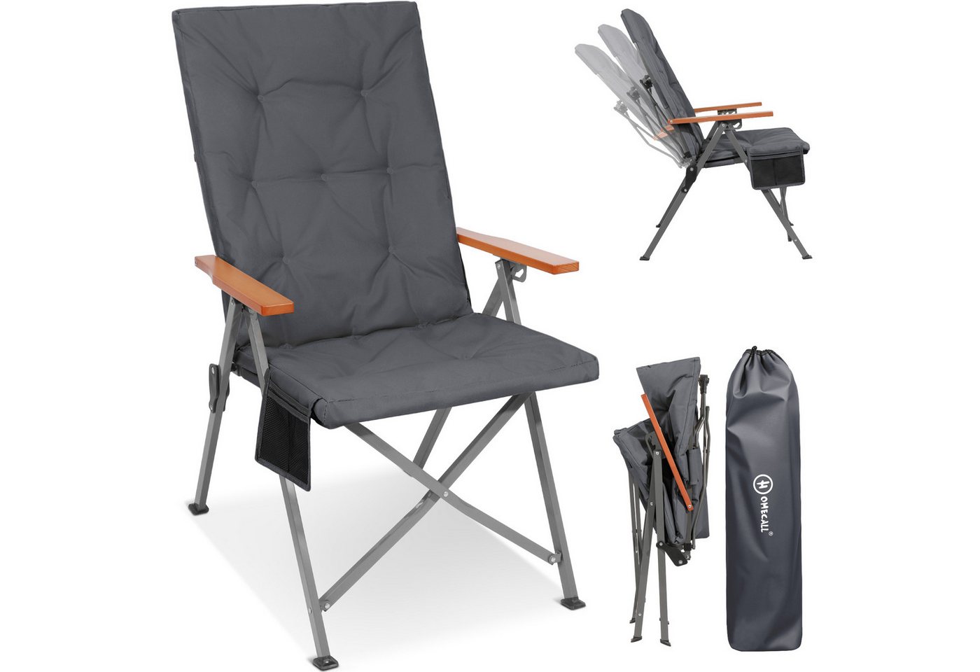 HOMECALL Campingstuhl Faltbar Hochlehner Luxus Klappstuhl mit 4,5cm Dicke Gepolstert (150kg Belastbar mit 3 Positionen Verstellbar Angelstuhl, 1 St), für Garten Balkon Wohnmobil von HOMECALL