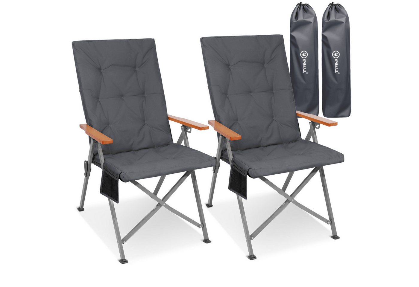 HOMECALL Campingstuhl Faltbar Hochlehner Luxus Klappstuhl mit 4,5cm Dicke Gepolstert (150kg Belastbar mit 3 Positionen Verstellbar Angelstuhl, 2 St), für Garten Balkon Wohnmobil von HOMECALL