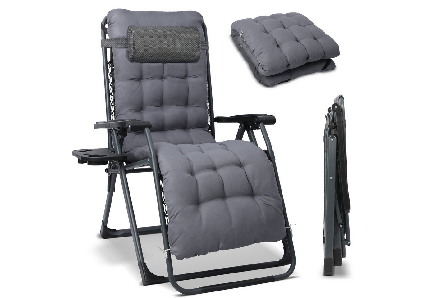 HOMECALL Gartenliege Liegestuhl Klappbar Gartenliege Sonnenliege Wetterfest mit Kissen, 68CM Extra Breit Verstellbare Rückenlehne Zero Gravity Chair, 1 St., Relaxliege Bis 150 KG für Garten Strand Terrasse Balkon von HOMECALL