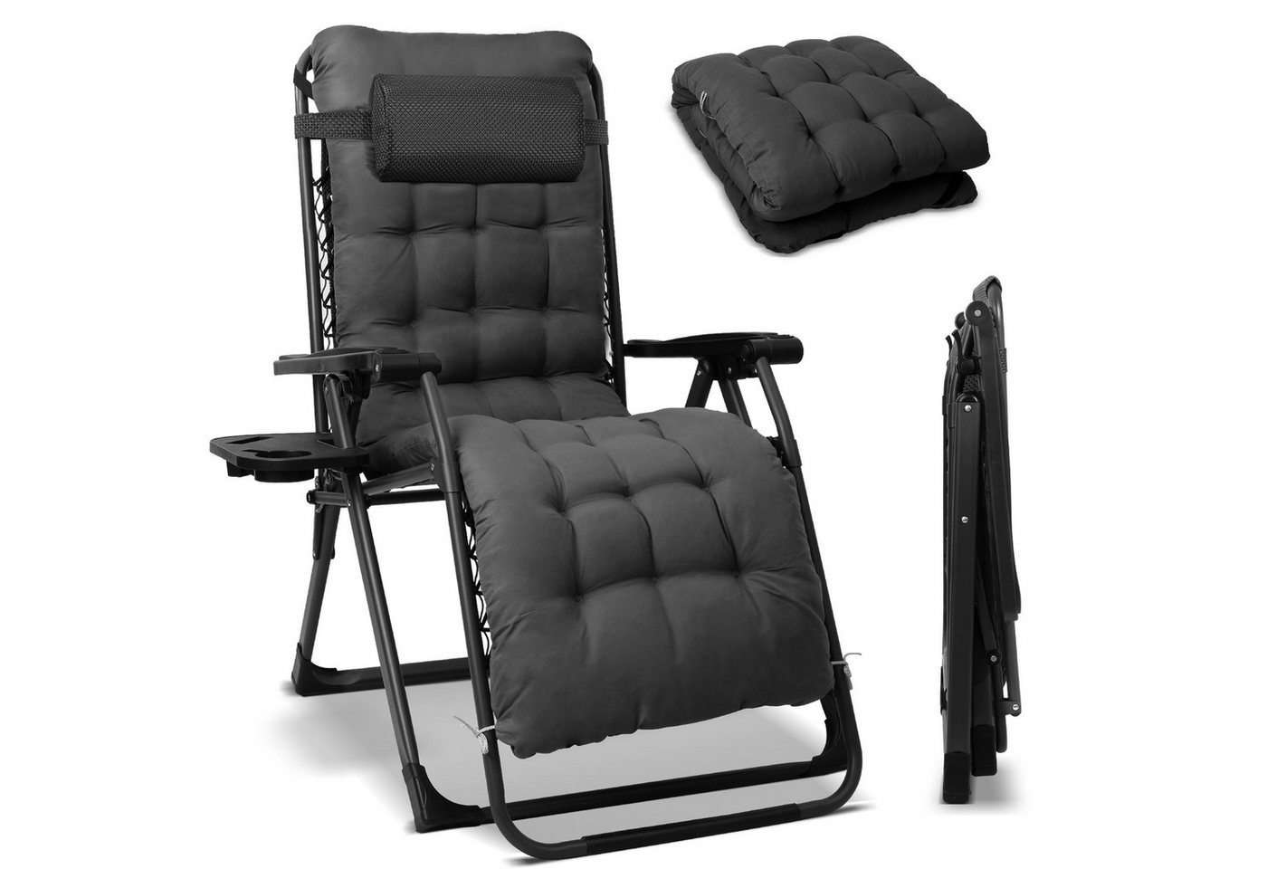 HOMECALL Gartenliege Liegestuhl Klappbar Gartenliege Sonnenliege Wetterfest mit Kissen, 68CM Extra Breit Verstellbare Rückenlehne Zero Gravity Chair, 1 St., Relaxliege Bis 150 KG für Garten Strand Terrasse Balkon von HOMECALL