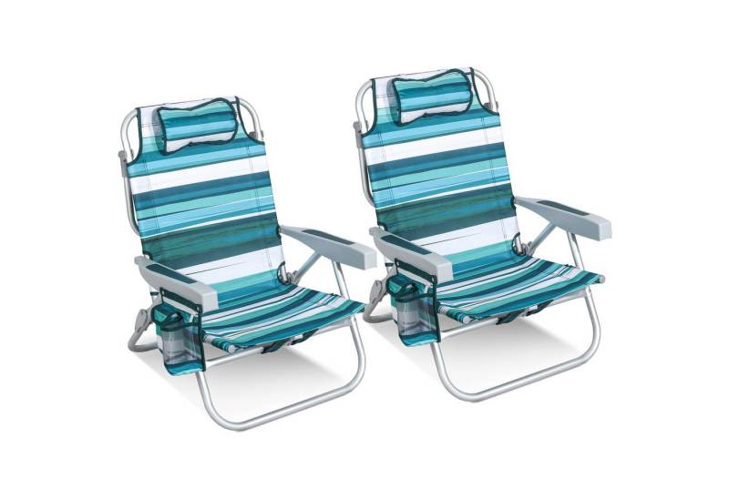 HOMECALL Klappstuhl Strandstuhl Leicht Klappbar Camping, 5-fach verstellbare Rückenlehne (Bis 136KG, Aluminiumrahmen, große Kühltasche und Aufbewahrungstasche, 2 St), Seitentaschen, Kopfstütze, Schultergurten, Handtuchhalter von HOMECALL