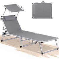Gartenliege Leicht Sonnenliege Klappbar Alu Liegestuhl Strandliege 1-tlg, 5 fach Verstellbare Rückenlehne, Sonnenschutzdach, bis 120KG--Grau Gartenliege Leicht Sonnenliege Klappbar Alu Liegestuhl Strandliege 1-tlg, 5 fach Verstellbare Rückenlehne, Sonnenschutzdach, bis 120KG--Grau von HOMECALL