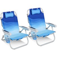 Klappstuhl Strandstuhl Klappbar Leicht Strand 5-stufig verstellbare Rückenlehne,Bis 136KG,Aluminiumrahmen, eine große isolierte Kühltasche, von HOMECALL