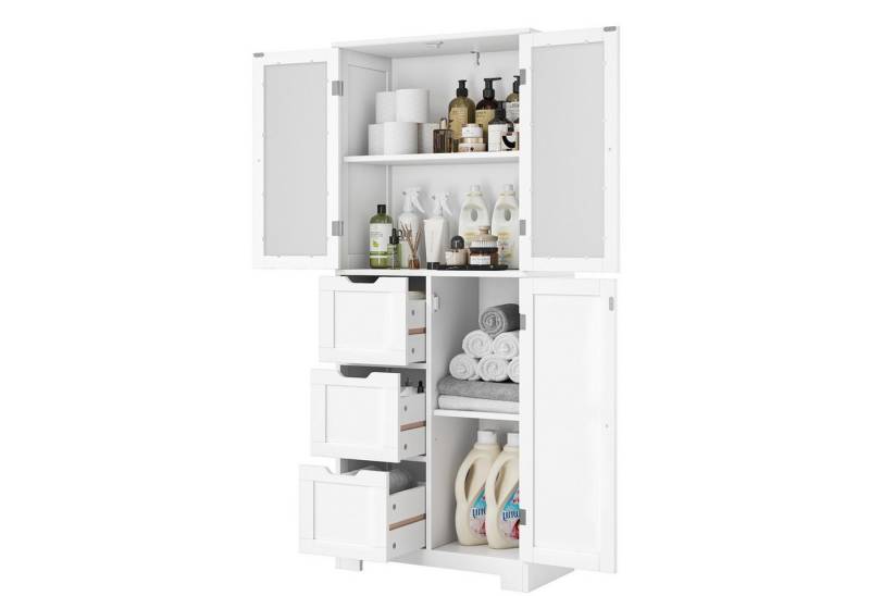 HOMECHO Hochschrank Badezimmerschrank mit 3 Türen und 3 Schubladen von HOMECHO