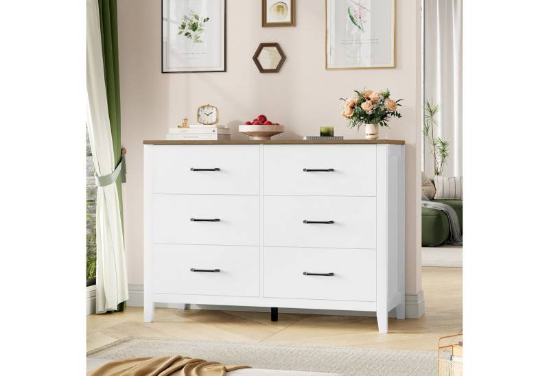 HOMECHO Kommode, Weiß mit 6 Schubladen für Schlafzimmer, Holz, 100x40x81cm von HOMECHO