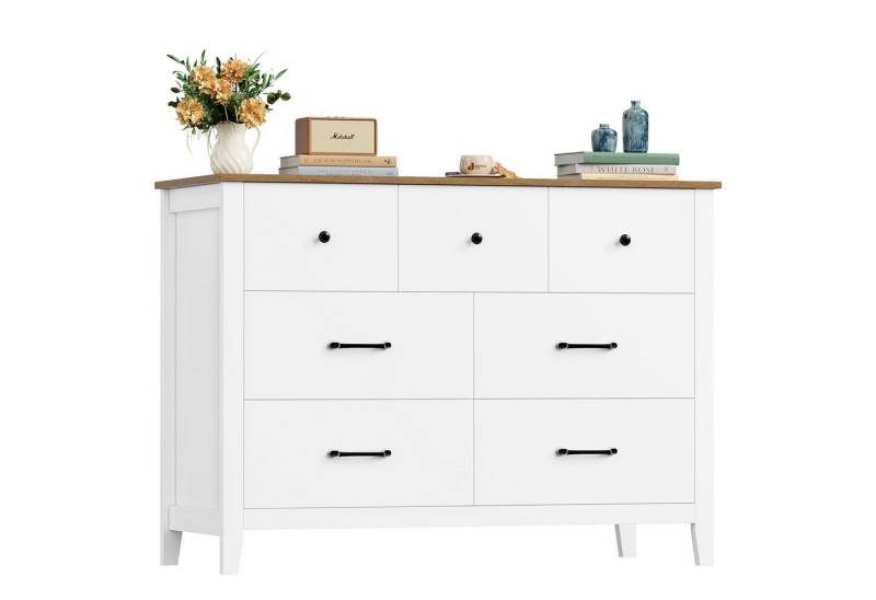 HOMECHO Kommode, Weiß mit 7 Schubladen und Brauner Platte, 106x40x81 cm HOMECHO Kommode, Weiß mit 7 Schubladen und Brauner Platte, 106x40x81 cm von HOMECHO