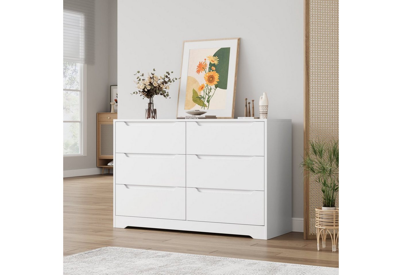 HOMECHO Kommode, Weiß mit 6 Schubladen,Sideboard Wohnzimmer,Mehrzweckschrank von HOMECHO