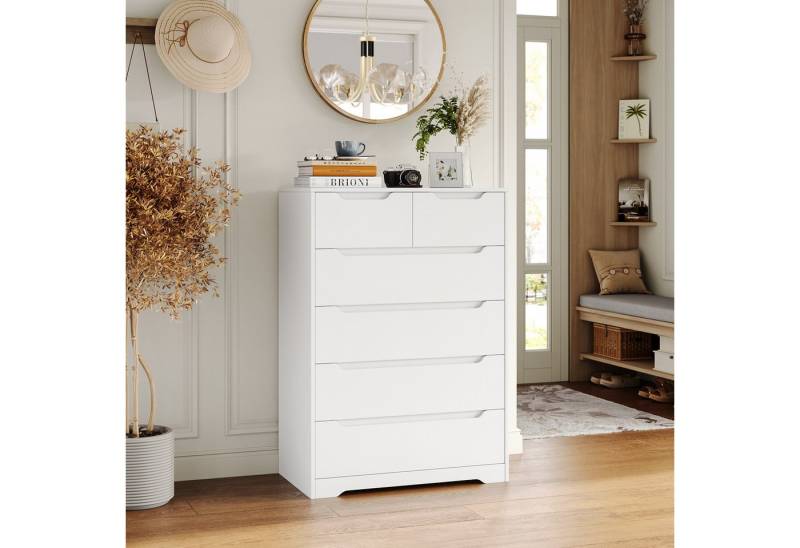 HOMECHO Kommode, mit 6 schubladen, Sideboard Highboard mit Viel Stauraum, Weiß von HOMECHO