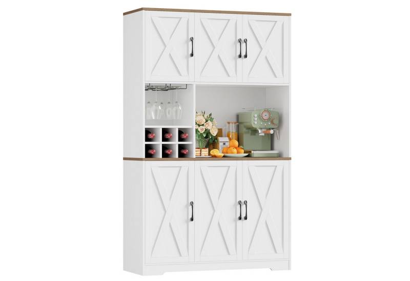 HOMECHO Küchenbuffet Küchenschrank mit Arbeitsplatte Buffetschrank mit 6 Türen Flaschenhalter und Glashalter 180x106x37cm von HOMECHO