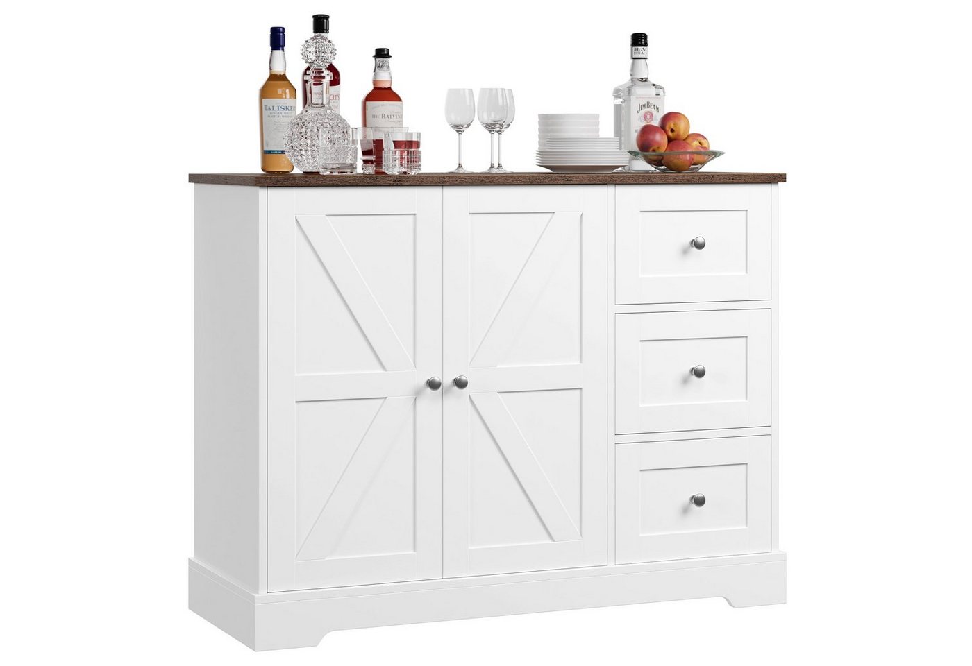 HOMECHO Sideboard, Küchenschrank mit Arbeitsplatte, Buffetschrank Weiß & Braun von HOMECHO