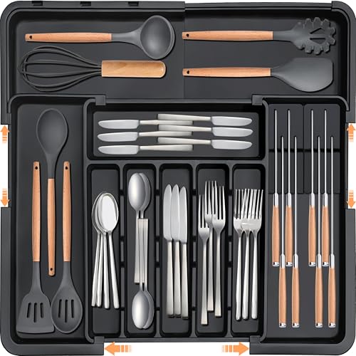 Homecor Besteck-Organizer – erweiterbare große Küchenschublade, Utensilien-Organizer mit 2 abnehmbaren Messerblöcken, 55,9 x 48,3 cm, Besteckkasten, Schubladen-Trennwände für Küchenbesteck (6–9 von HOMECOR