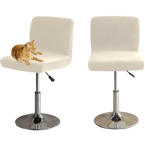HOMECOVER Barhocker Bezüge Mit Rückenlehne, Stretch Samt Stoff Barhocker Stuhlbezüge Abnehmbar Niedriger Rücken Schwenkbare Stuhlbezug-Creme-2er Set von HOMECOVER