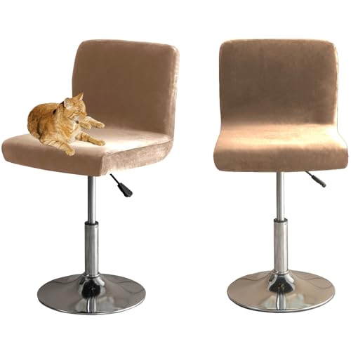 HOMECOVER Barhocker Bezüge Mit Rückenlehne, Stretch Samt Stoff Barhocker Stuhlbezüge Abnehmbar Niedriger Rücken Schwenkbare Stuhlbezug-Khaki-2er Set von HOMECOVER