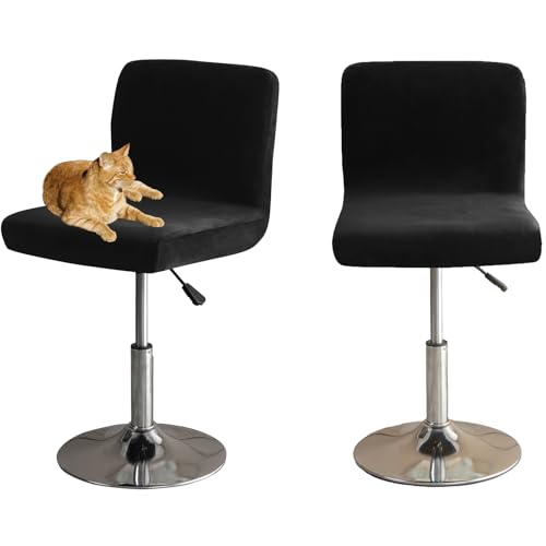 HOMECOVER Barhocker Bezüge Mit Rückenlehne, Stretch Samt Stoff Barhocker Stuhlbezüge Abnehmbar Niedriger Rücken Schwenkbare Stuhlbezug-Schwarz-2er Set von HOMECOVER
