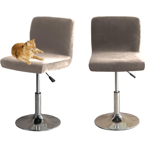 HOMECOVER Barhocker Bezüge Mit Rückenlehne, Stretch Samt Stoff Barhocker Stuhlbezüge Abnehmbar Niedriger Rücken Schwenkbare Stuhlbezug-Taupe-2er Set von HOMECOVER