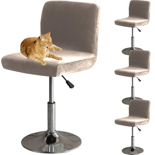 HOMECOVER Barhocker Bezüge Mit Rückenlehne, Stretch Samt Stoff Barhocker Stuhlbezüge Abnehmbar Niedriger Rücken Schwenkbare Stuhlbezug-Taupe-4er Set von HOMECOVER