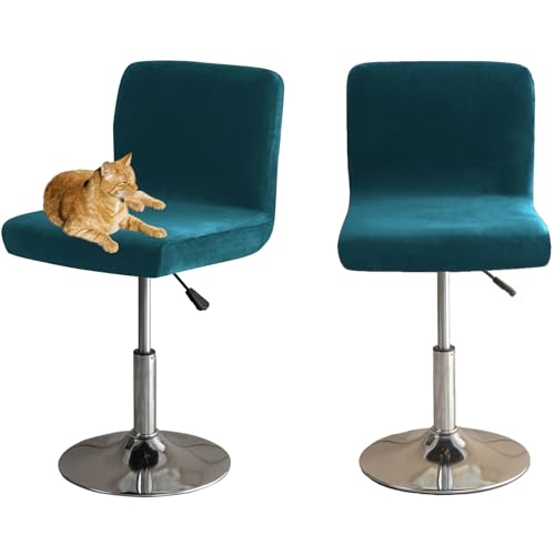HOMECOVER Barhocker Bezüge Mit Rückenlehne, Stretch Samt Stoff Barhocker Stuhlbezüge Abnehmbar Niedriger Rücken Schwenkbare Stuhlbezug-Türkis-2er Set von HOMECOVER