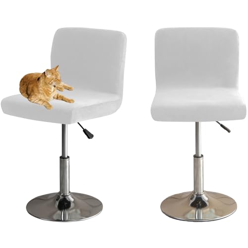 HOMECOVER Barhocker Bezüge Mit Rückenlehne, Stretch Samt Stoff Barhocker Stuhlbezüge Abnehmbar Niedriger Rücken Schwenkbare Stuhlbezug-Weiß-2er Set von HOMECOVER