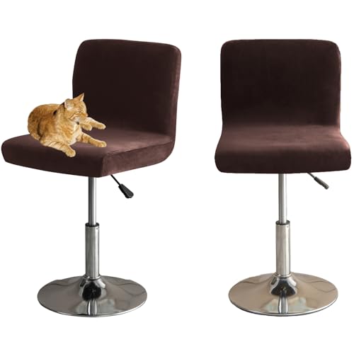 HOMECOVER Barhocker Bezüge Mit Rückenlehne, Stretch Samt Stoff Barhocker Stuhlbezüge Abnehmbar Niedriger Rücken Schwenkbare Stuhlbezug-braun-2er Set von HOMECOVER