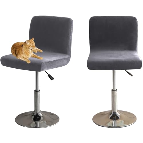 HOMECOVER Barhocker Bezüge Mit Rückenlehne, Stretch Samt Stoff Barhocker Stuhlbezüge Abnehmbar Niedriger Rücken Schwenkbare Stuhlbezug-grau-2er Set von HOMECOVER