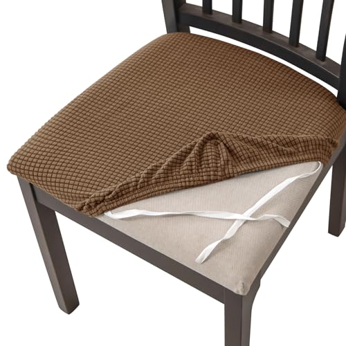 HOMECOVER Esszimmerstuhl Sitzbezüge 2er Set,Stretch Jacquard Stuhlbezug Sitzfläche Abnehmbar Waschbarer Für Esszimmer Küche Bürostühle Hotel-braun-2er Set von HOMECOVER
