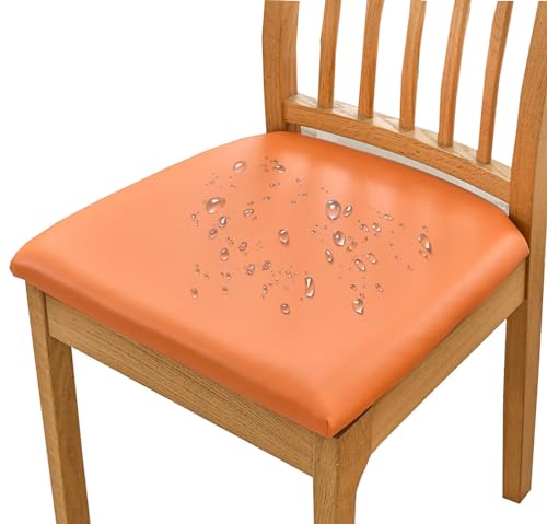 HOMECOVER Esszimmerstuhl Sitzbezüge 2er Set Wasserdicht Stuhlbezug, PU Leather Stuhlbezug Sitzfläche Abnehmbar Stretch Esszimmerstuhl Sitzbezüge Für Esszimmerstühle-2er Set-Orange von HOMECOVER
