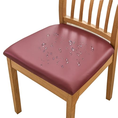 HOMECOVER Esszimmerstuhl Sitzbezüge 2er Set Wasserdicht Stuhlbezug, PU Leather Stuhlbezug Sitzfläche Abnehmbar Stretch Esszimmerstuhl Sitzbezüge Für Esszimmerstühle-2er Set-Rotwein von HOMECOVER