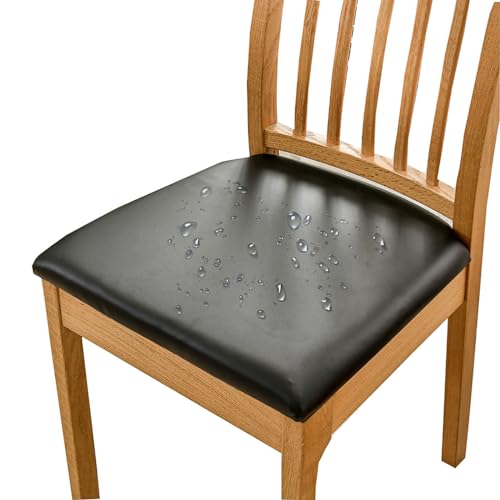HOMECOVER Esszimmerstuhl Sitzbezüge 2er Set Wasserdicht Stuhlbezug, PU Leather Stuhlbezug Sitzfläche Abnehmbar Stretch Esszimmerstuhl Sitzbezüge Für Esszimmerstühle-2er Set-Schwarz von HOMECOVER