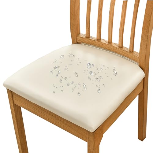 HOMECOVER Esszimmerstuhl Sitzbezüge 2er Set Wasserdicht Stuhlbezug, PU Leather Stuhlbezug Sitzfläche Abnehmbar Stretch Esszimmerstuhl Sitzbezüge Für Esszimmerstühle-2er Set-Cremeweiß von HOMECOVER