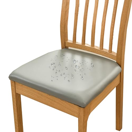 HOMECOVER Esszimmerstuhl Sitzbezüge 2er Set Wasserdicht Stuhlbezug, PU Leather Stuhlbezug Sitzfläche Abnehmbar Stretch Esszimmerstuhl Sitzbezüge Für Esszimmerstühle-2er Set-grau von HOMECOVER