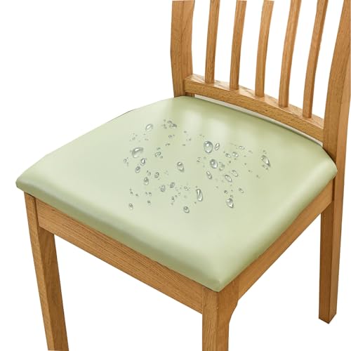 HOMECOVER Esszimmerstuhl Sitzbezüge 4er Set Wasserdicht Stuhlbezug, PU Leather Stuhlbezug Sitzfläche Abnehmbar Stretch Esszimmerstuhl Sitzbezüge Für Esszimmerstühle-4er Set-hellgrün von HOMECOVER