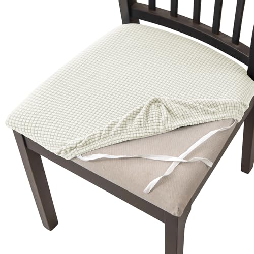 HOMECOVER Esszimmerstuhl Sitzbezüge 6er Set,Stretch Jacquard Stuhlbezug Sitzfläche Abnehmbar Waschbarer Für Esszimmer Küche Bürostühle Hotel-Weiß-6er Set von HOMECOVER