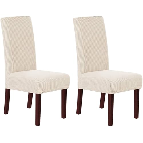 HOMECOVER Stuhlhussen 2er Set, Stretch Jacquard Stuhlbezug Stuhlhussen für Esszimmerstühle Universal Abnehmbarer Stuhlbezug Für Esszimmer Hotel Küche-Beige-2er Set HOMECOVER Stuhlhussen 2er Set, Stretch Jacquard Stuhlbezug Stuhlhussen für Esszimmerstühle Universal Abnehmbarer Stuhlbezug Für Esszimmer Hotel Küche-Beige-2er Set von HOMECOVER