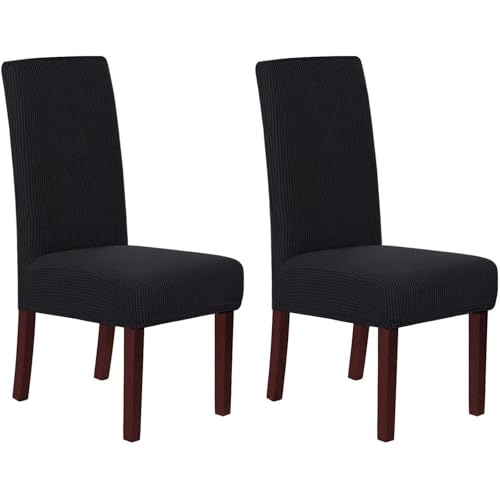 HOMECOVER Stuhlhussen 2er Set, Stretch Jacquard Stuhlbezug Stuhlhussen für Esszimmerstühle Universal Abnehmbarer Stuhlbezug Für Esszimmer Hotel Küche-Schwarz-2er Set HOMECOVER Stuhlhussen 2er Set, Stretch Jacquard Stuhlbezug Stuhlhussen für Esszimmerstühle Universal Abnehmbarer Stuhlbezug Für Esszimmer Hotel Küche-Schwarz-2er Set von HOMECOVER