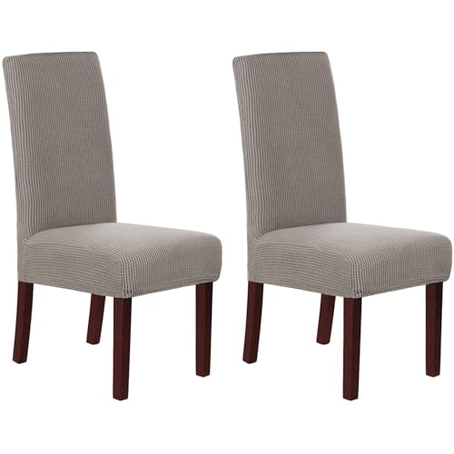 HOMECOVER Stuhlhussen 2er Set, Stretch Jacquard Stuhlbezug Stuhlhussen für Esszimmerstühle Universal Abnehmbarer Stuhlbezug Für Esszimmer Hotel Küche-Taupe-2er Set von HOMECOVER