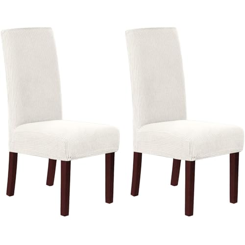 HOMECOVER Stuhlhussen 2er Set, Stretch Jacquard Stuhlbezug Stuhlhussen für Esszimmerstühle Universal Abnehmbarer Stuhlbezug Für Esszimmer Hotel Küche-Weiß-2er Set von HOMECOVER
