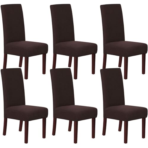 HOMECOVER Stuhlhussen 6er Set, Stretch Jacquard Stuhlbezug Stuhlhussen für Esszimmerstühle Universal Abnehmbarer Stuhlbezug Für Esszimmer Hotel Küche-braun-6er Set von HOMECOVER