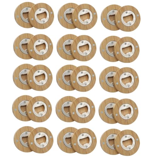 HOMEDEK 30 StüCk DIY FlaschenöFfner Aus Bambus im Runder Form, Untersetzer, KüHlschrankmagnet, KüHlschrankaufkleber, Bar-Dekoration, BierflaschenöFfner von HOMEDEK