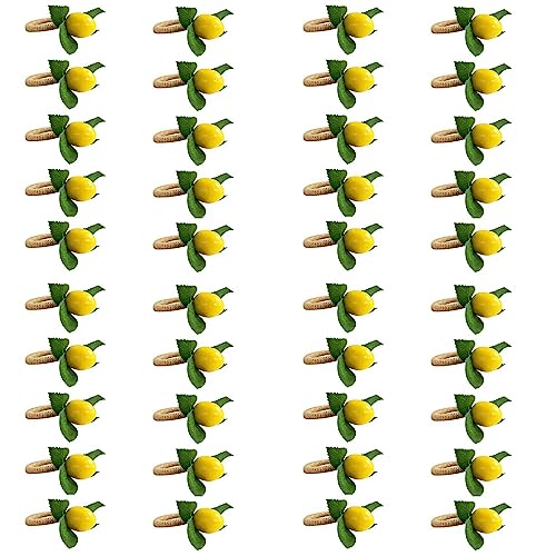 HOMEDEK 40PCS Handgemachte Gelbe Künstliche Zitrone mit Vine Serviettenring für Hochzeit, Dinnerparty, Bankett, von HOMEDEK