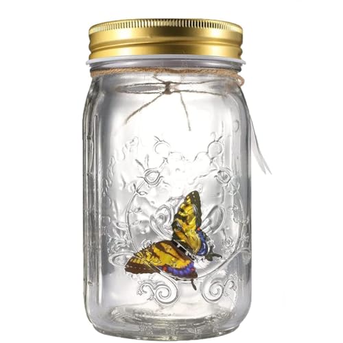 HOMEDEK Schmetterlingssammlung im Glas, Schmetterlingsglas, das Sich Bewegt, LED-Licht, Romantisches Glas, Animierter Schmetterling, Gelb, Langlebig, Einfach zu Verwenden von HOMEDEK