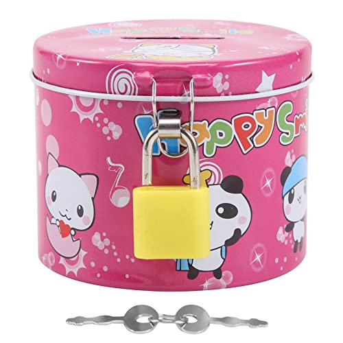 HOMEDEK Zylinder Design Karikatur Muster Sparschwein Sparbuechse Geld Sparen Box mit Vorhaengeschloss und 2 Schluesseln von HOMEDEK