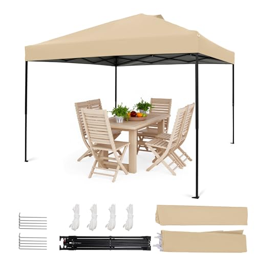Homedemo Pop Up Pavillon 3x3, Faltpavillon 3x3 Wasserdicht Stabil Winterfest, UV-Schutz 50+ Faltbarer Pop up Pavillons, Höhenverstellbar partyzelt, Gartenpavillon für Party, Khaki Homedemo Pop Up Pavillon 3x3, Faltpavillon 3x3 Wasserdicht Stabil Winterfest, UV-Schutz 50+ Faltbarer Pop up Pavillons, Höhenverstellbar partyzelt, Gartenpavillon für Party, Khaki von HOMEDEMO